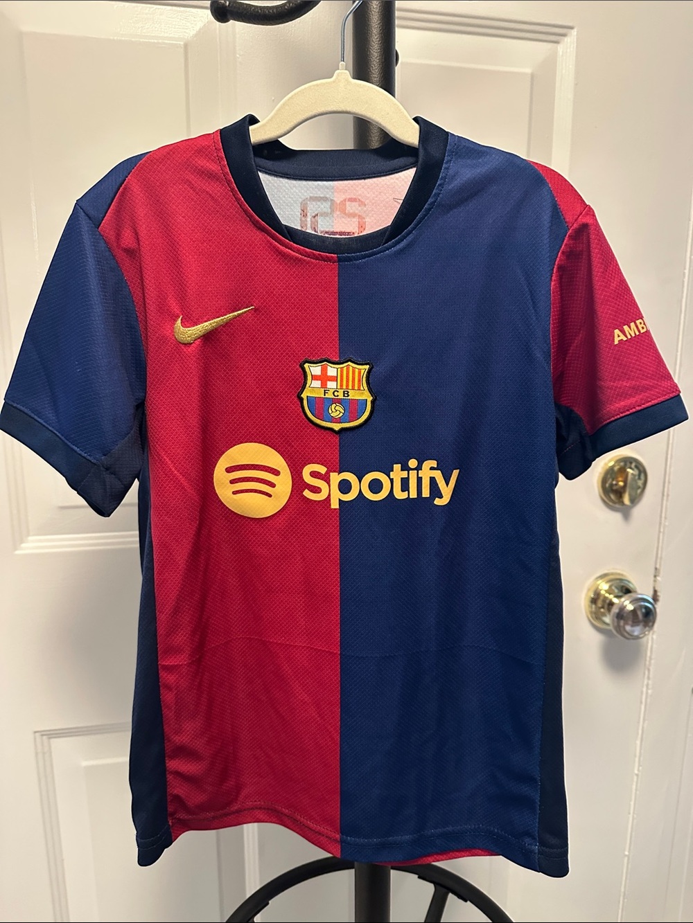 Nike Kids Soccer Jersey in Navy & Red with Gold Accents